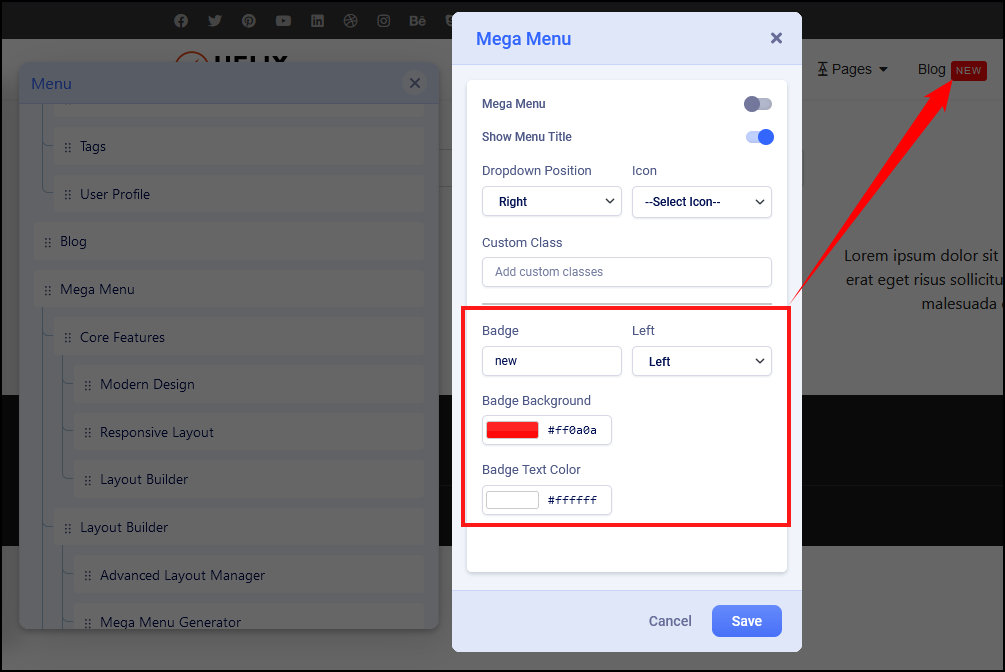 Helix UTM 2 - Navigation - Menu Item - Add Badge