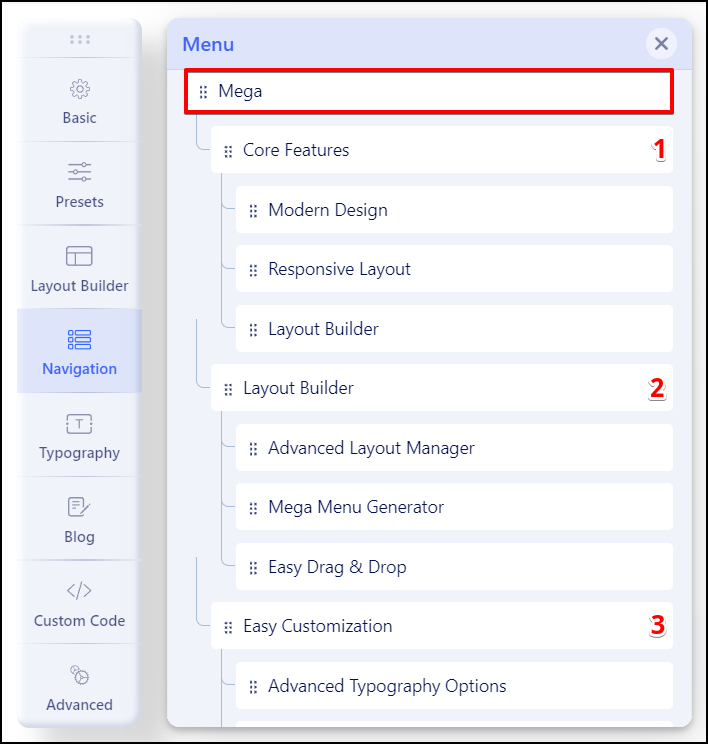 Helix UTM 2 - Navigation - Submenus