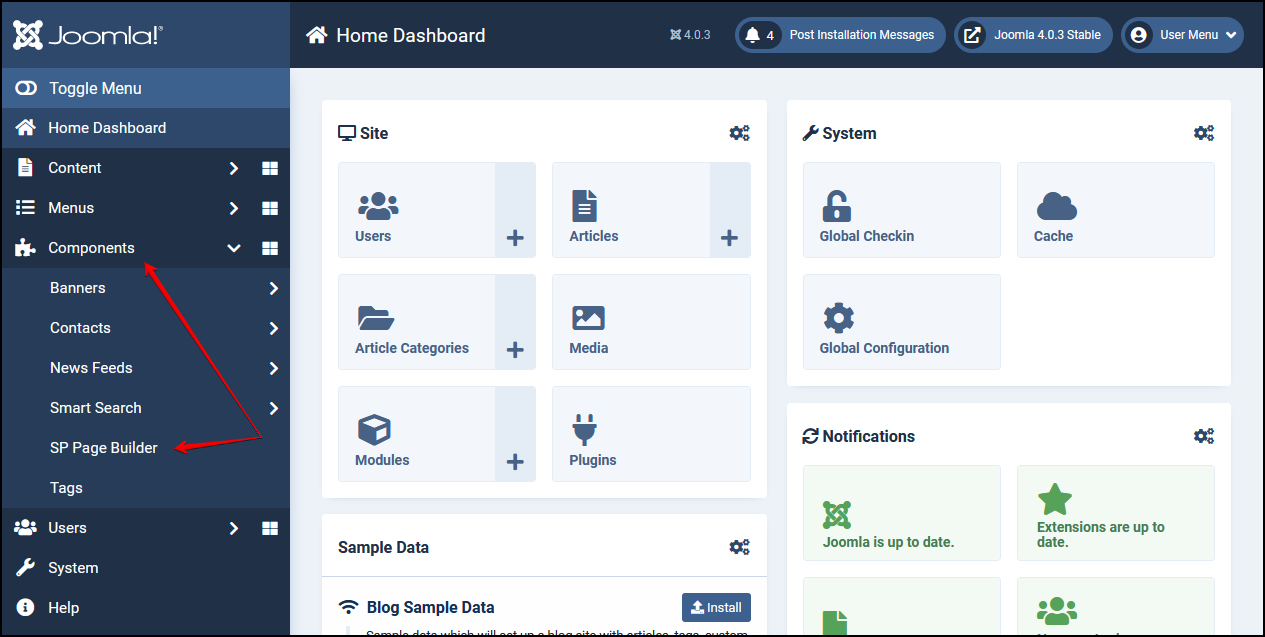 Home Dashboard - Components - SP Page Builder